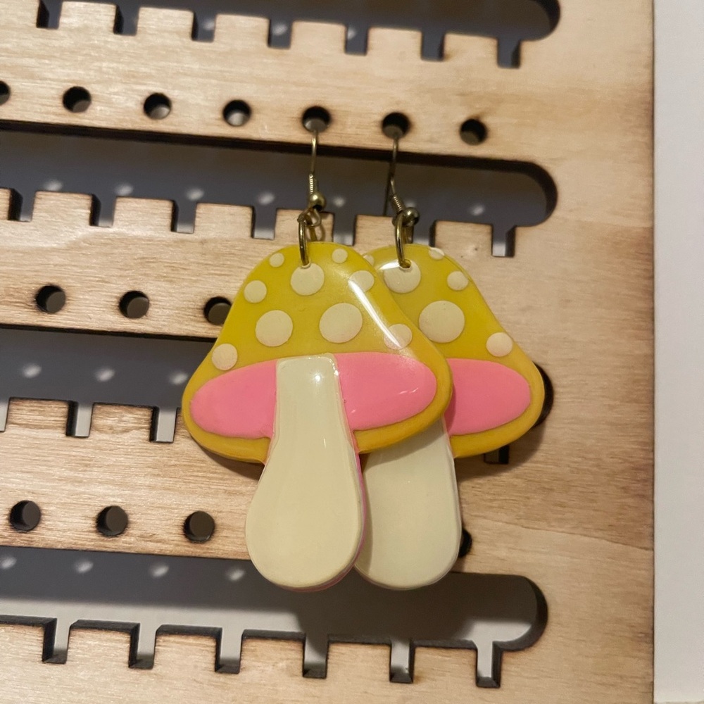 Blush Daisy Yellow and Pink Mushroom Earrings